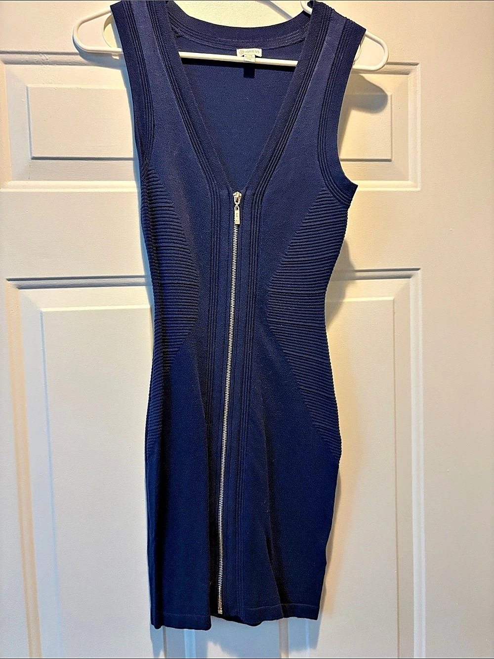 GUESS Ribbed Zip Mini Dress in Blue Size XS NWT